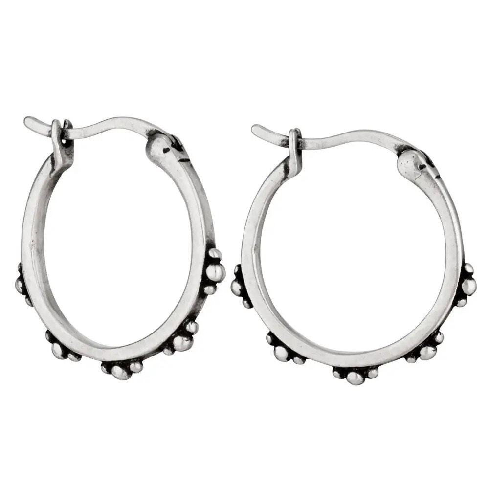 NWT Tiger Mountain Oxidized Sterling Silver Dotted Thin Hoop Earrings 18 mm 1/2"